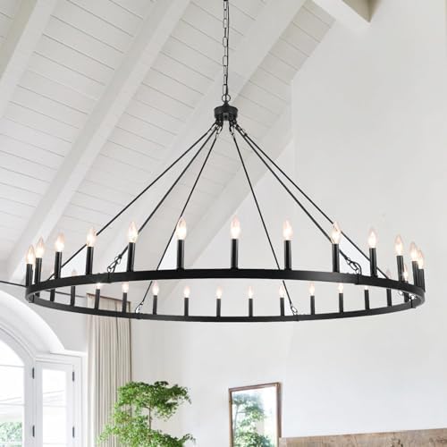 Black 30 Light Wagon Wheel Chandelier 60 Inch