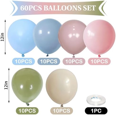 60PCS 12inch Pastel Balloons for Decorations