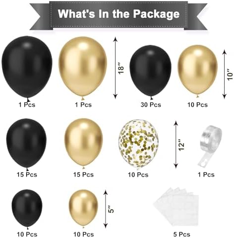 Black and Gold Balloon Arch Kit 102Pcs