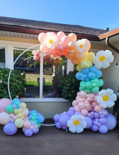 Daisy Balloon Arch Garland Kit - 131 Pcs Pastel Rainbow Balloons for Decorations