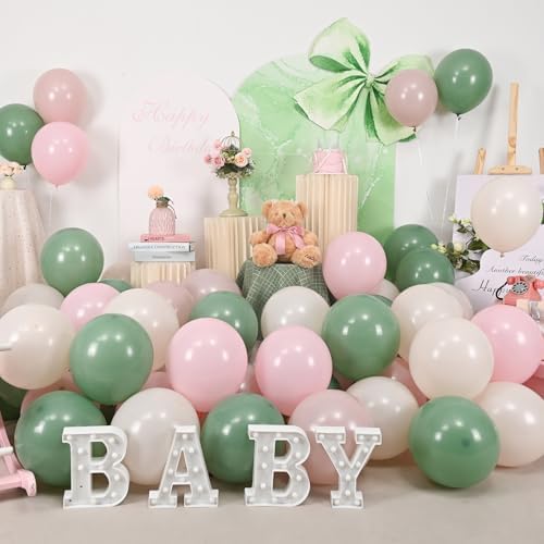 Sage Green and Pink Balloons Set 60 Pcs 12 Inch