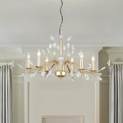 Zicbol 6-Lights Gold Vintage Crystal Chandelier Fixture