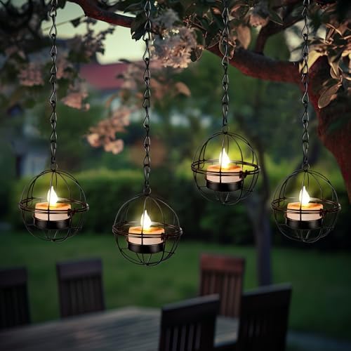 VIHOSE 4 Pack Solar Hanging Lanterns Outdoor Decoration