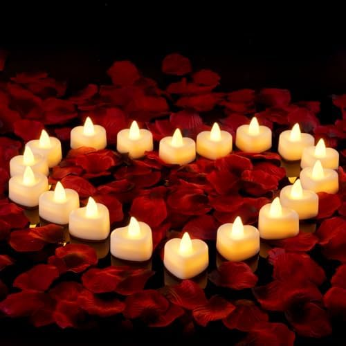 Amagic 2000 Artificial Rose Petals with 24 Heart LED Tea Lights Candle Kit