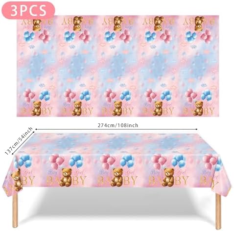 3 Pcs Bear Baby Shower Tablecloths 54x108in