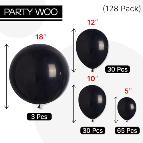 PartyWoo Matte Black Balloons 128 Piece Kit