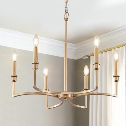 CaraLuxe 6 Light Gold Chandelier Dining Room Fixture 26in