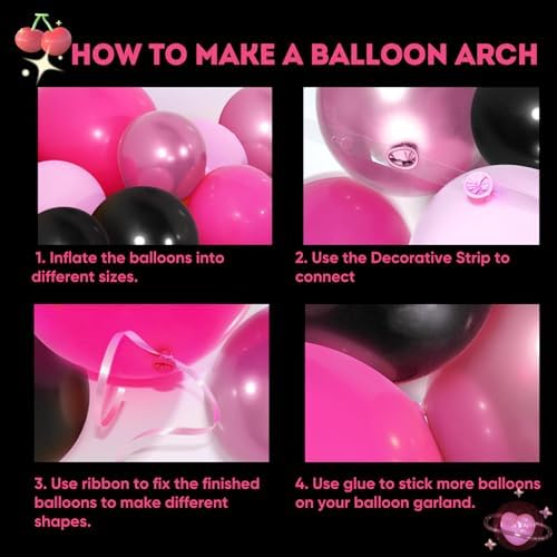 118pcs Pink Black Balloon Garland Kit