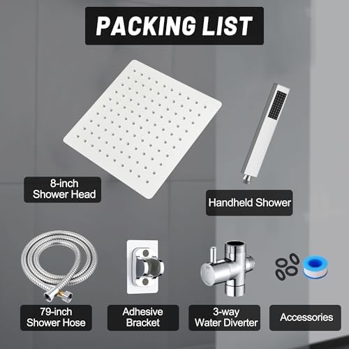 Metal 8 Inch High-Pressure Rainfall Shower Head with Handheld Combo