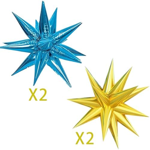 115PCS Light Blue White Yellow Latex Balloons with Aluminum Foil and Glue Dots