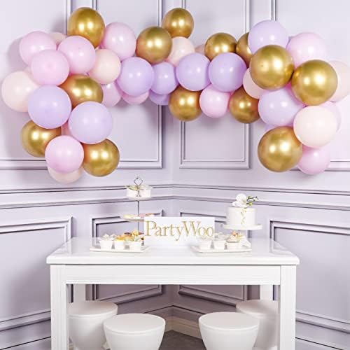 PartyWoo 60 Piece 12 Inch Purple Pink Gold Balloon Set
