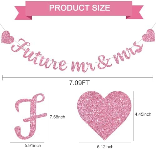 Glitter Pink Future Mr Mrs Banner with Heart