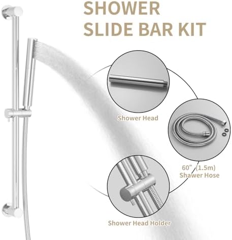 Adjustable Handheld Shower Head with Slide Bar and 59 Inch Hose