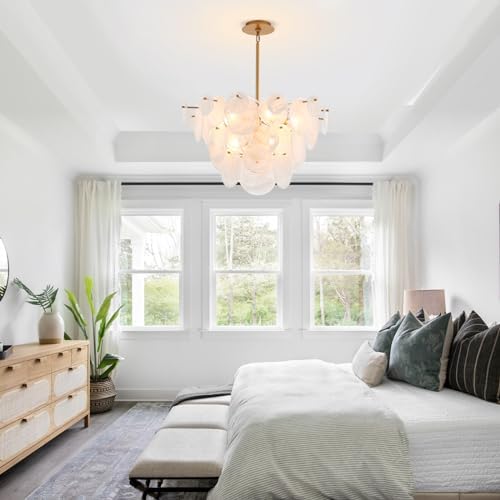 Modern 28 Inch Glass Chandelier for Bedroom and Living Room