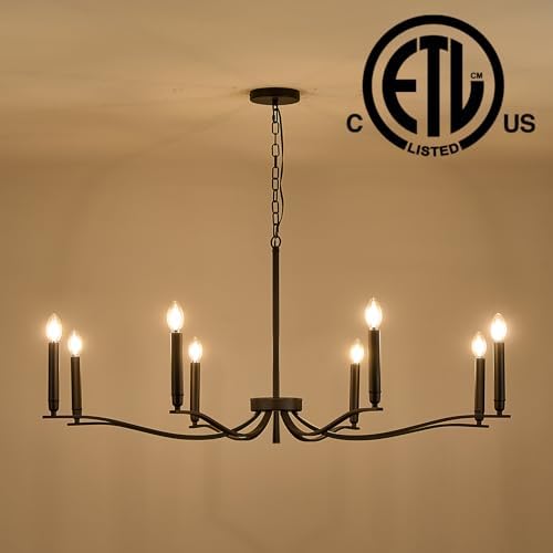 Modern Black Chandelier with 8 Lights for Dining Room and Living Room
