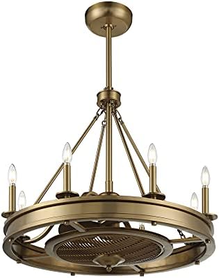 Savoy House Lyon Traditional Farmhouse Candle Fandelier Ceiling Fan with LED Lights 8-Light 32 H x 30 W Warm Brass