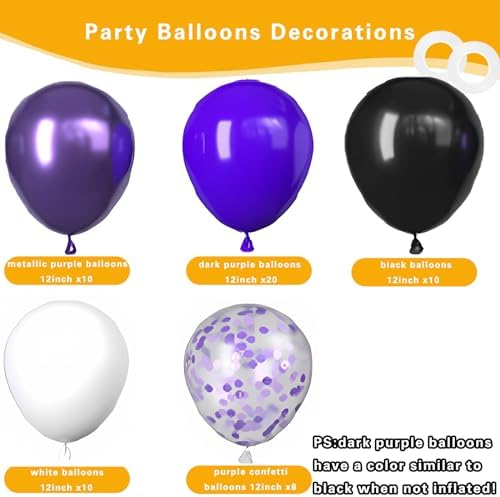 Purple and Black Balloons 60 Pack 12 Inch Metallic Confetti