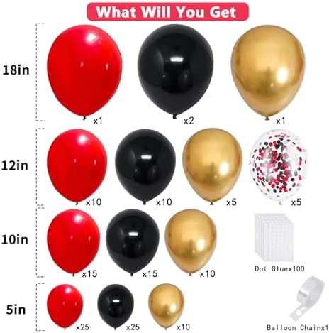 Red Black Gold Balloon Arch Kit for Parties