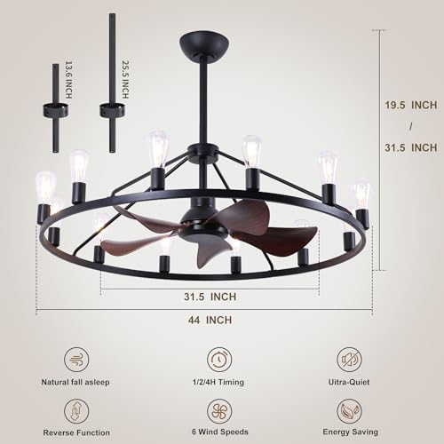 Farmhouse Wagon Wheel Ceiling Fan with Light and Remote