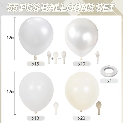 White Balloons 55PCS 12 Inch Pearl Wedding Decor Set