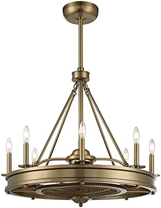 Savoy House Lyon Traditional Farmhouse Candle Fandelier Ceiling Fan with LED Lights 8-Light 32 H x 30 W Warm Brass