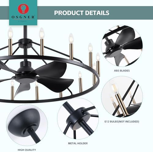 44 Inch Black Gold Wagon Wheel Ceiling Fan with Light