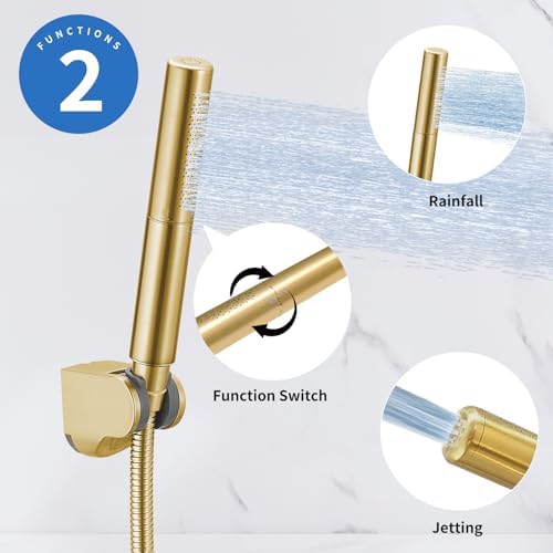RUMOSE Brushed Gold Handheld Shower Head Set with 2 Spray Modes