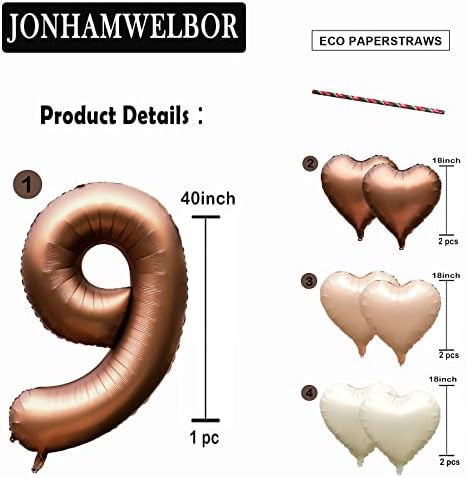 Jonhamwelbor 40 Inch Coffee Brown Number 9 Balloon Set