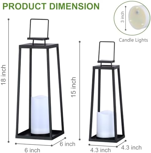 SunnyPark Solar Lantern Set of 2 Modern Black Metal Outdoor Decor