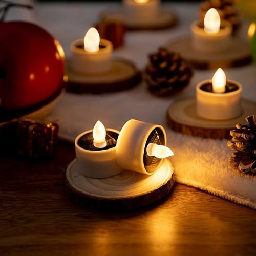 Solar Tea Lights Outdoor Waterproof 8pcs Rechargeable Dusk to Dawn Flameless LED Votive Candles for Garden Patio Decor