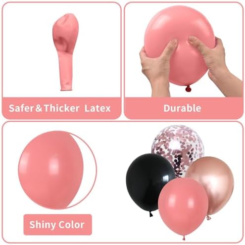 Dusty Pink and Black Balloon Arch Kit with Rose Gold Confetti