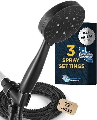 HammerHead Showers All Metal 3-Spray Handheld Shower Head with Long Hose and Holder - Matte Black