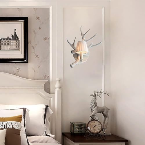 Classical Deer Antler Wall Sconce with Fabric Shade