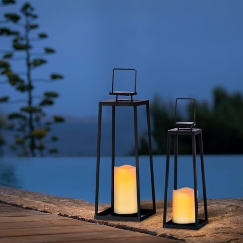 SunnyPark Solar Lantern Set of 2 Modern Black Metal Outdoor Decor