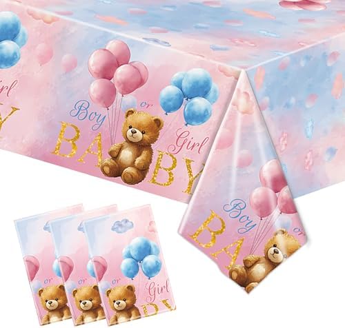 3 Pcs Bear Baby Shower Tablecloths 54x108in