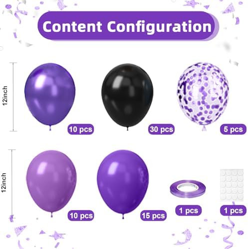 Black and Purple Balloons 60pcs Party Decorations
