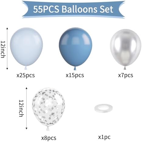Dusty Blue Silver Balloons 55Pcs Party Decor