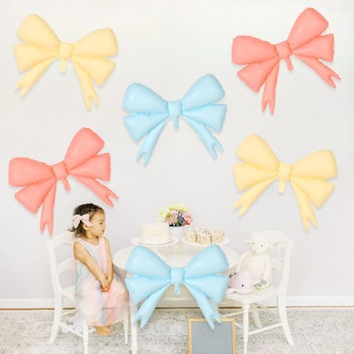 6 Pcs Large Pink Bow Foil Balloons for Birthday Party Decorations