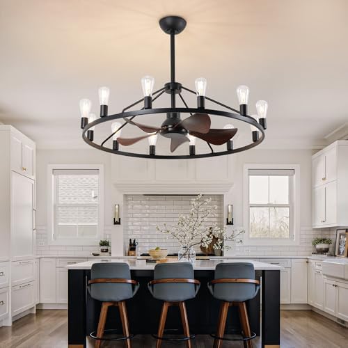 Farmhouse Wagon Wheel Ceiling Fan with Light and Remote