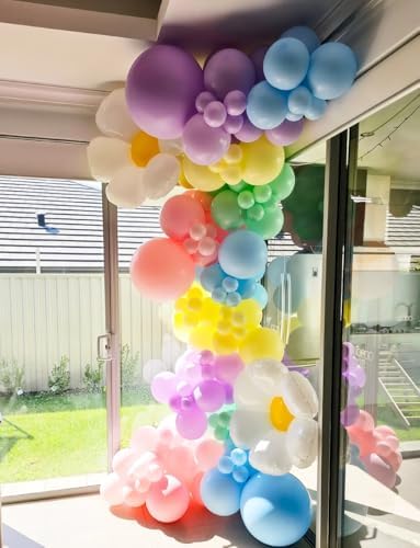 Daisy Balloon Arch Garland Kit - 131 Pcs Pastel Rainbow Balloons for Decorations