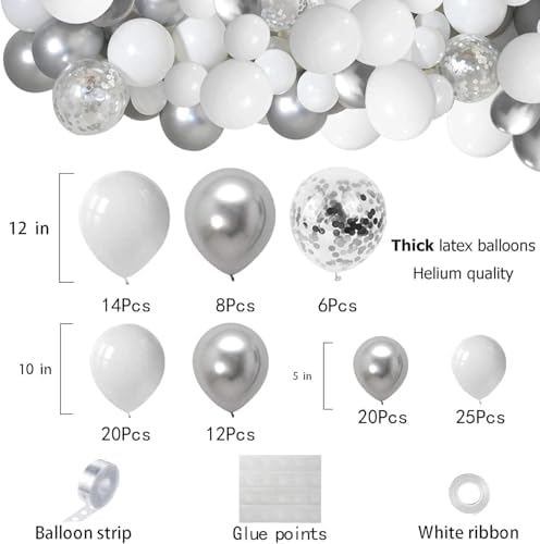 White and Silver Balloons Garland Arch Kit for Parties