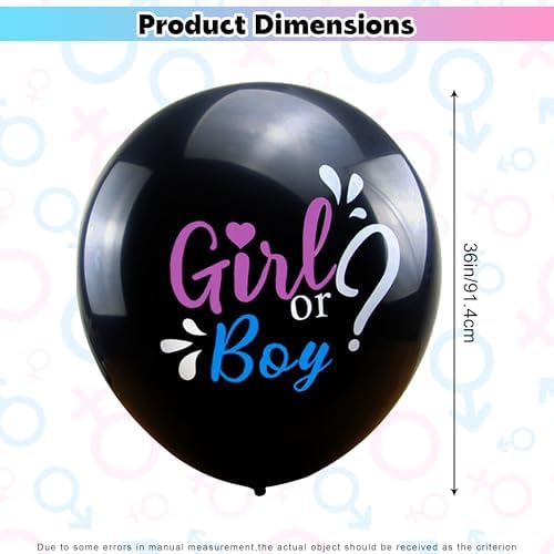 Ysqool Jumbo Gender Reveal Balloon 36 Inch Black with Pink and Blue Confetti