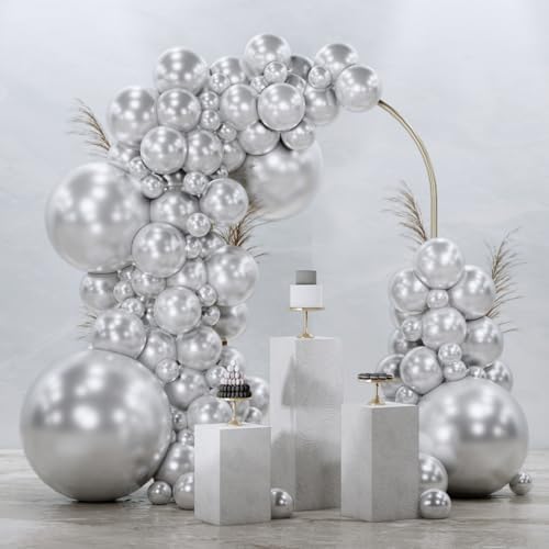 PartyWoo Metallic Silver Balloons 99 Pcs for Decorations