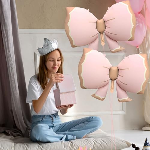 GOTPASS 2 Pcs Matte Pink Bow Foil Balloons Party Decor