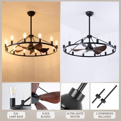 Farmhouse Wagon Wheel Ceiling Fan with Light and Remote