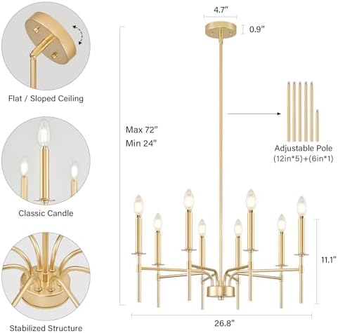 Modern Farmhouse Gold Chandelier with 8 Lights