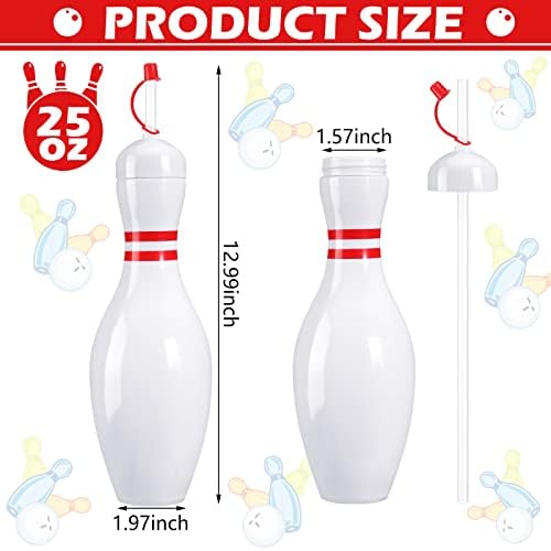 Funtery 4-Pack Bowling Shaped Water Bottles with Lids and Straws
