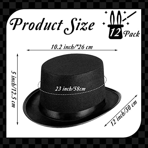Loopeer 12 Pcs Black Felt Magician Hats for Men Women