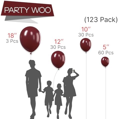 PartyWoo Burgundy Balloons 123 pcs Set