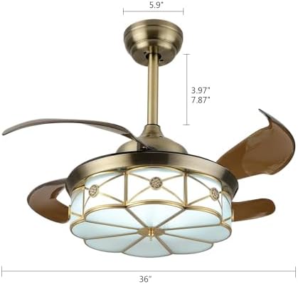 36 Inch Vintage Retractable Ceiling Fan Light with 3 Color Modes and Remote Control